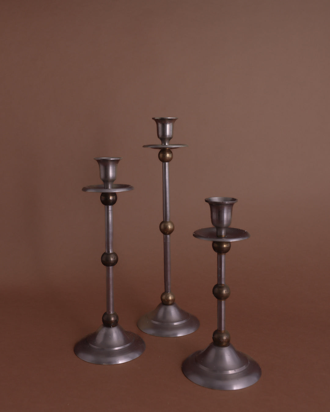 Brass & Silver Candleholders - Set/3