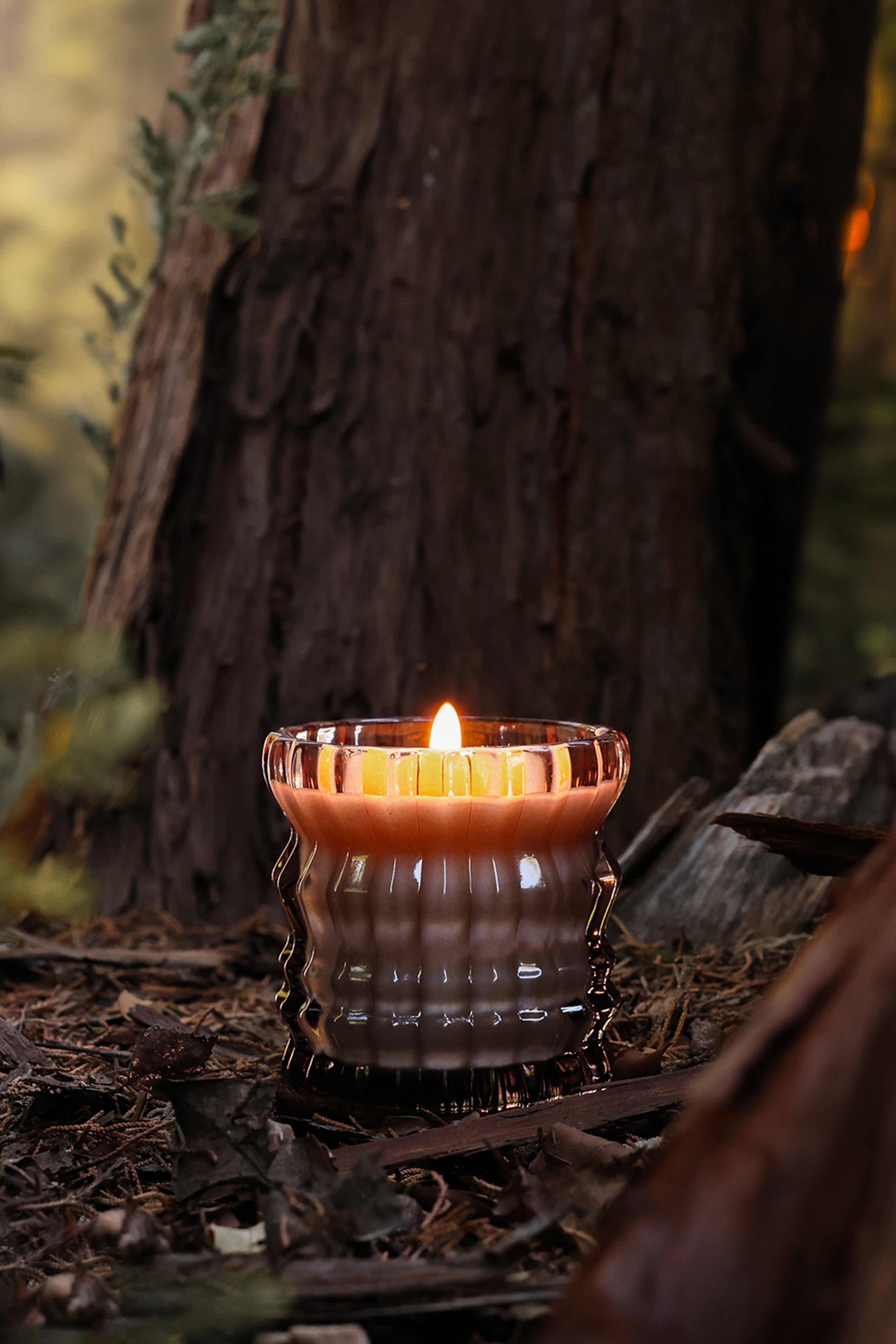The Willow candle flickers softly in a warm, wooden setting.