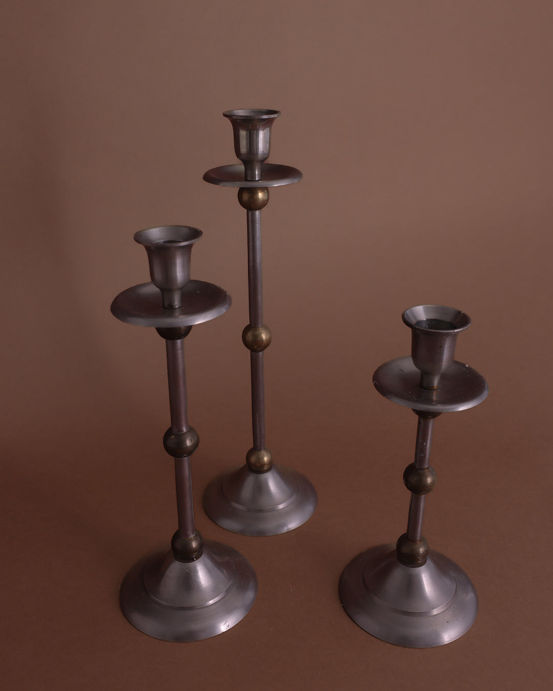 Brass & Silver Candleholders - Set/3